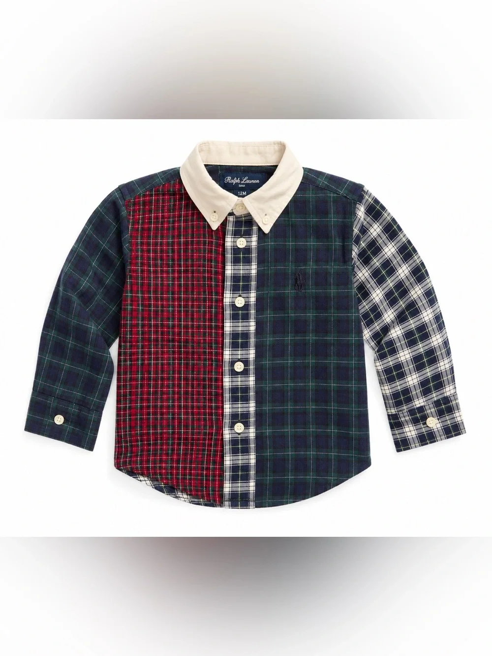 Polo Ralph Lauren Baby Boys Patchwork Plaid Button Down Shirt 12M Cotton